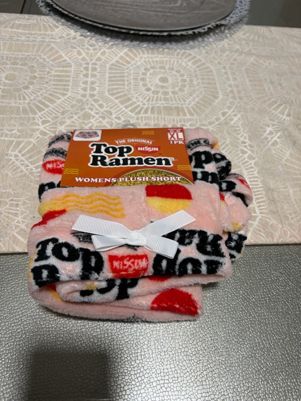 Top Ramen Womens Plush Shorts - Pink Pattern